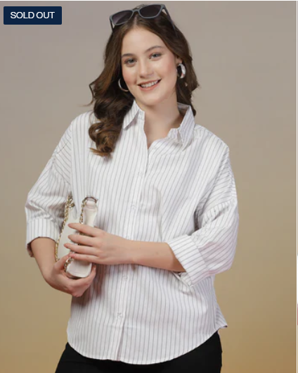 Women’s White Striped Shirt – Classic Oversized Casual Top