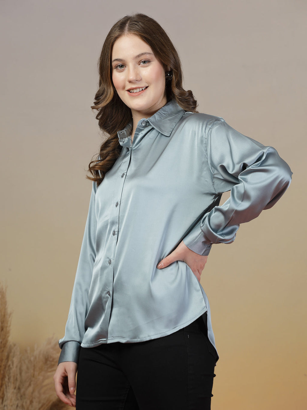 Women’s Blush Satin Shirt – Premium Party & Office Wear