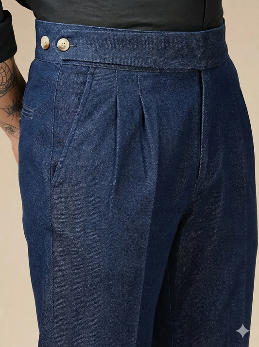 Navy Blue Gurkha Pants – Elegant High Waist Men’s Trousers