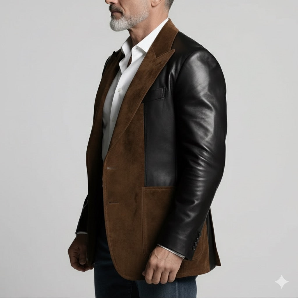 Premium Brown Leather Blazer for Men – Smart Casual & Formal Look
